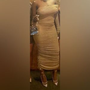 One shoulder dress with ruching and a lot of stretch